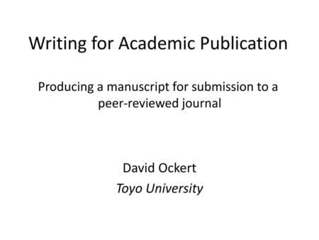 David Ockert Toyo University