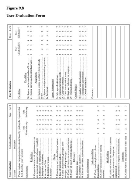 Figure 9.8 User Evaluation Form