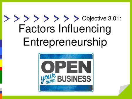 Objective 3.01: Factors Influencing Entrepreneurship