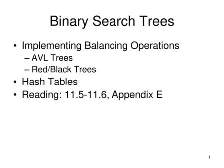 Binary Search Trees Implementing Balancing Operations Hash Tables