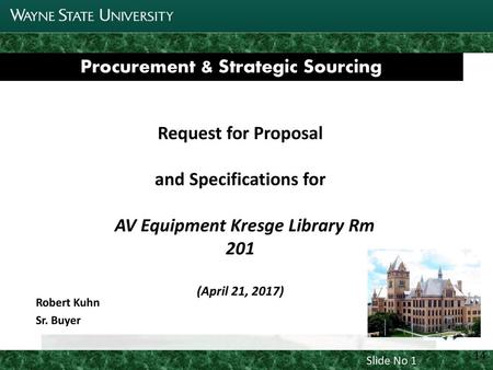 Procurement & Strategic Sourcing AV Equipment Kresge Library Rm 201