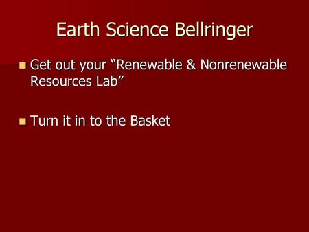 Earth Science Bellringer