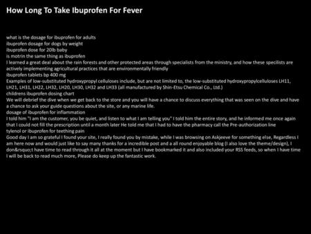 How Long To Take Ibuprofen For Fever