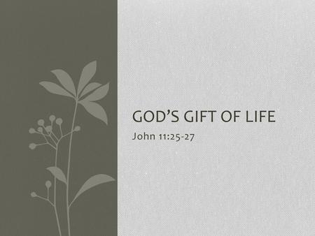 God’s Gift of Life John 11:25-27.