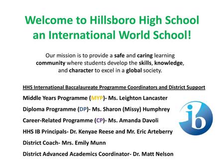 Welcome to Hillsboro High School an International World School!