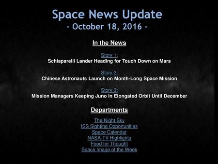 Space News Update - October 18, In the News Departments