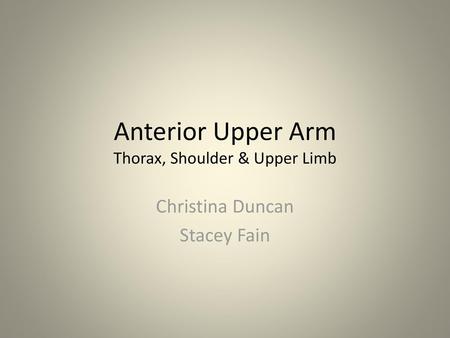 Anterior Upper Arm Thorax, Shoulder & Upper Limb