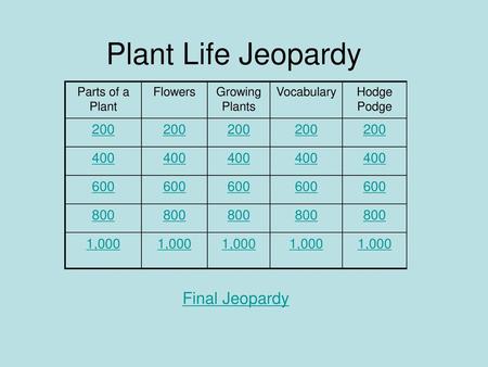 Plant Life Jeopardy Final Jeopardy ,000