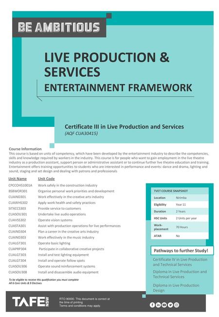 Live production & services Entertainment Framework