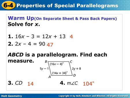 Warm Up(On Separate Sheet & Pass Back Papers)