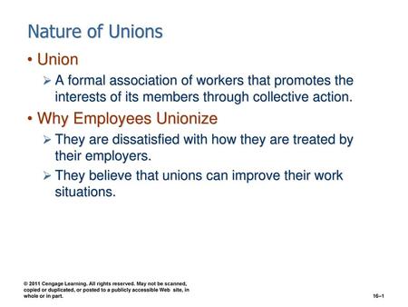 Nature of Unions Union Why Employees Unionize