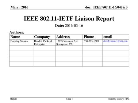 IEEE IETF Liaison Report