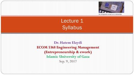 Lecture 1 Syllabus Dr. Hatem Elaydi