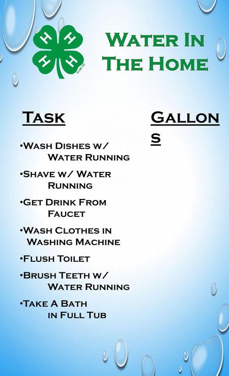 Water In The Home Task Gallons Wash Dishes w/ Water Running