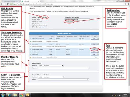 Edit Family Add Member Volunteer Screening Edit Member Reports