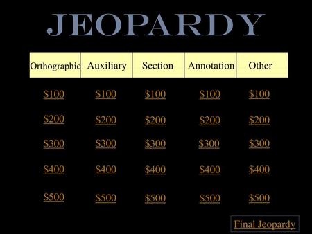 Jeopardy Auxiliary Section Annotation Other $100 $100 $100 $100 $100