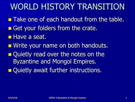 WORLD HISTORY TRANSITION