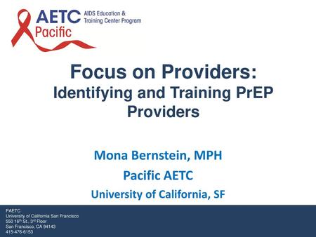 Focus on Providers: Identifying and Training PrEP Providers