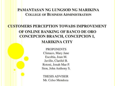 PAMANTASAN NG LUNGSOD NG MARIKINA College of Business Administration