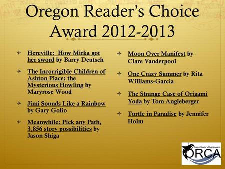 Oregon Reader’s Choice Award