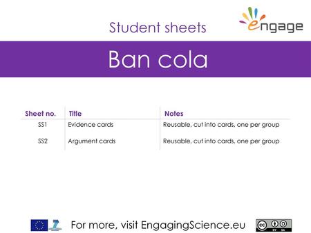 Ban cola Student sheets Sheet no. Title Notes SS1 Evidence cards