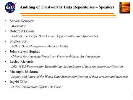 Auditing of Trustworthy Data Repositories – Speakers