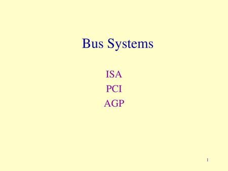 Bus Systems ISA PCI AGP.