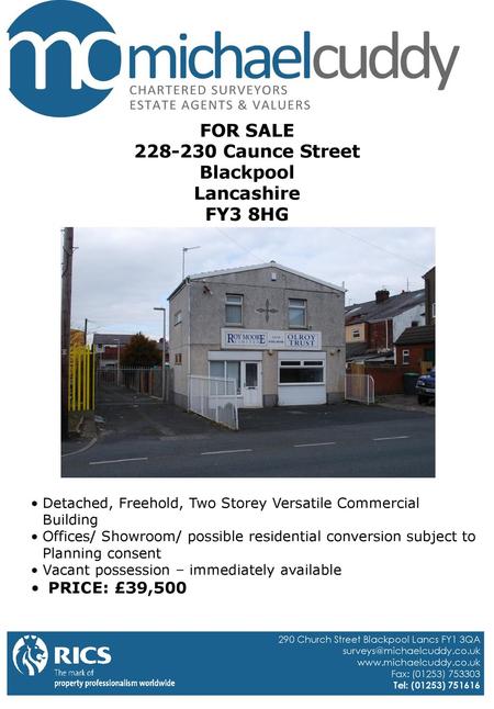 FOR SALE Caunce Street Blackpool Lancashire FY3 8HG