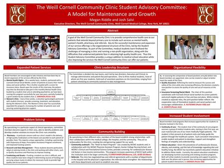 The Weill Cornell Community Clinic Student Advisory Committee: