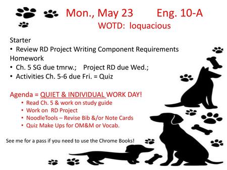 Mon., May 23 Eng. 10-A WOTD: loquacious