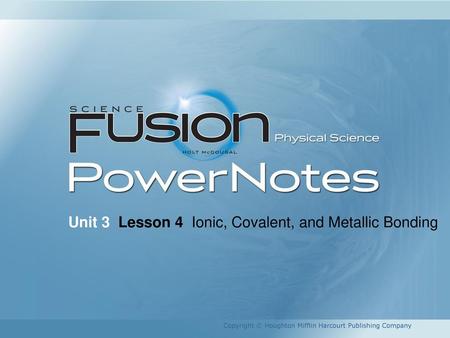 Unit 3 Lesson 4 Ionic, Covalent, and Metallic Bonding