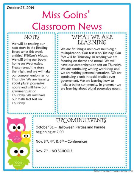 Miss Goins’ Classroom News