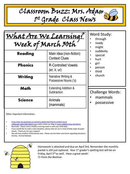 Classroom Buzz: Mrs. Adams’