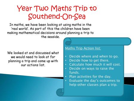 Year Two Maths Trip to Southend-On-Sea