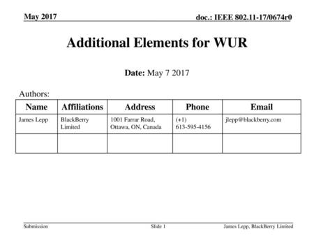 Additional Elements for WUR