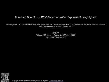 Increased Risk of Lost Workdays Prior to the Diagnosis of Sleep Apnea