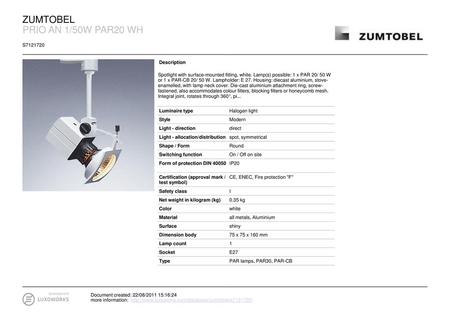 ZUMTOBEL PRIO AN 1/50W PAR20 WH S Description