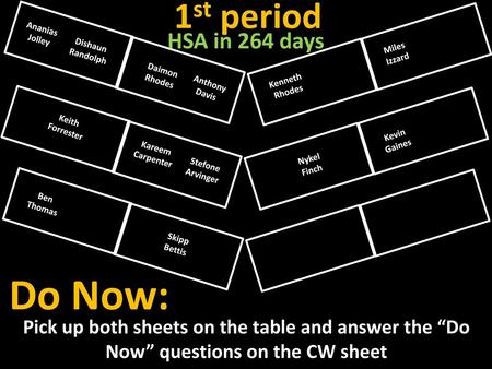 Do Now: 1st period HSA in 264 days