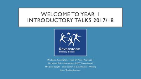 Welcome to year 1 Introductory talks 2017/18