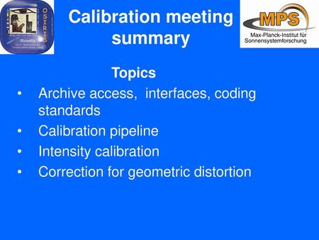 Calibration meeting summary