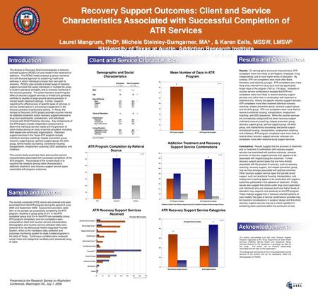 Recovery Support Outcomes: Client and Service Characteristics Associated with Successful Completion of ATR Services Laurel Mangrum, PhDa, Michele Steinley-Bumgarner,