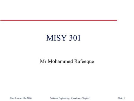 MISY 301 Mr.Mohammed Rafeeque.