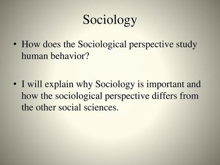 Sociology How does the Sociological perspective study human behavior?