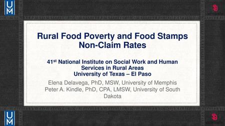 Rural Food Poverty and Food Stamps Non-Claim Rates 41st National Institute on Social Work and Human Services in Rural Areas University of Texas – El Paso.