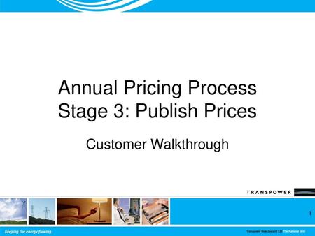 Annual Pricing Process Stage 3: Publish Prices