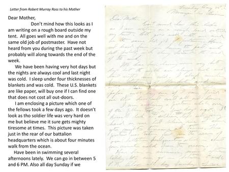 Letter from Robert Murray Ross to his Mother