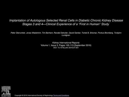 Implantation of Autologous Selected Renal Cells in Diabetic Chronic Kidney Disease Stages 3 and 4—Clinical Experience of a “First in Human” Study  Peter.