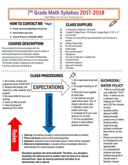 7th Grade Math Syllabus Class Website: