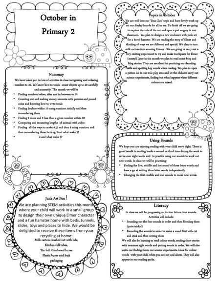 October in Primary 2 Literacy Using Sounds Topics in October Numeracy