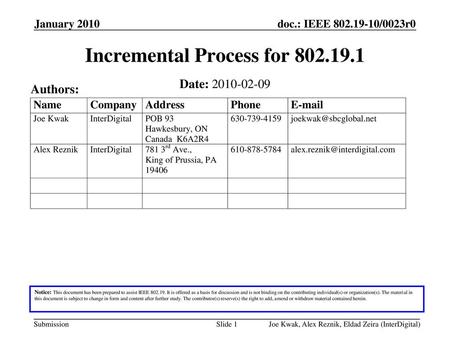 Incremental Process for